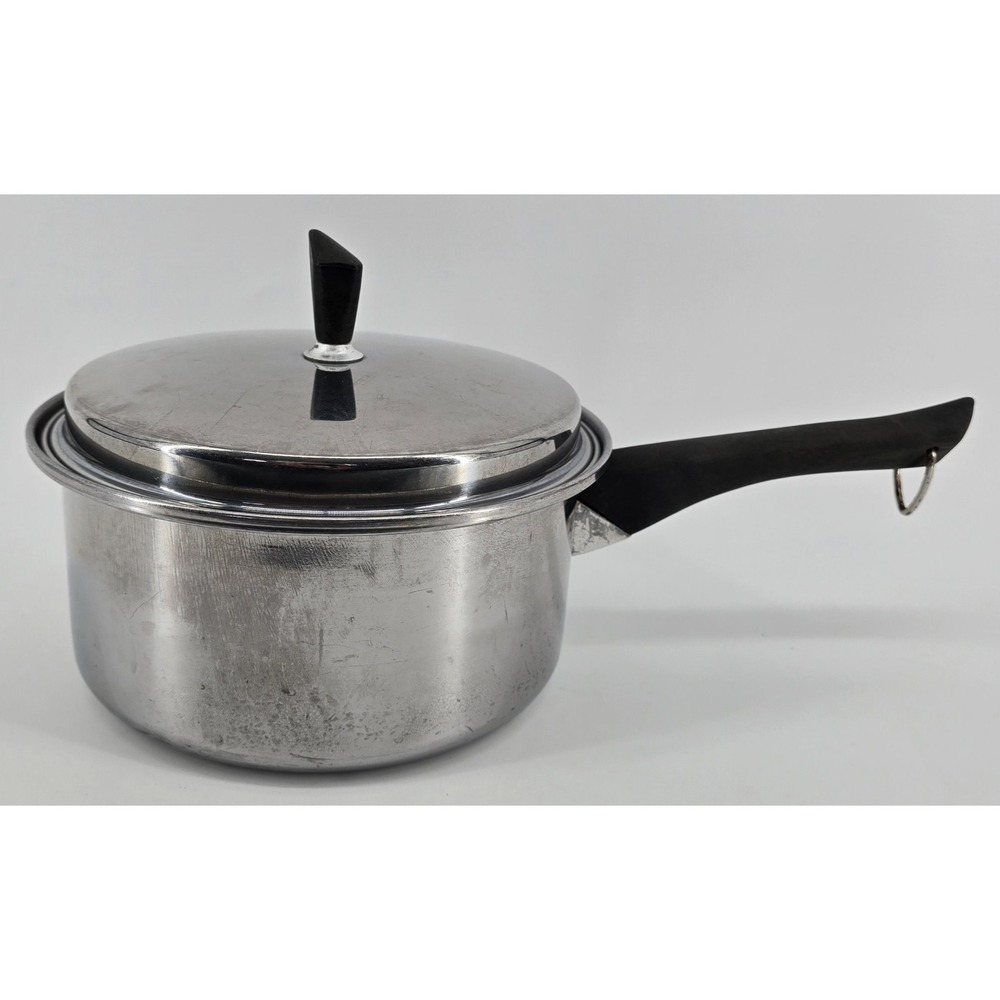 Vtg Regal Ware Imperial 18-8 3 Ply Stainless Steel 3 Qt Saucepan W/ Lid Bakelite